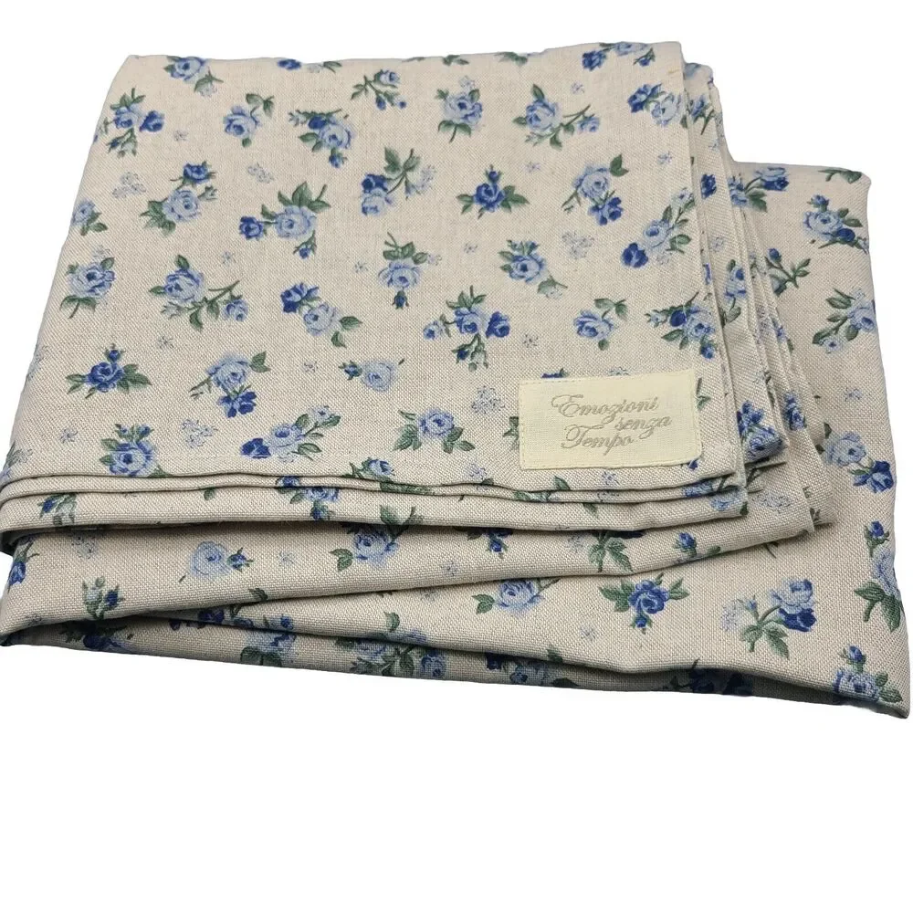 Emozioni Senza Tempo Italy  Tablecloth organic hemp blue roses  77x 53 new